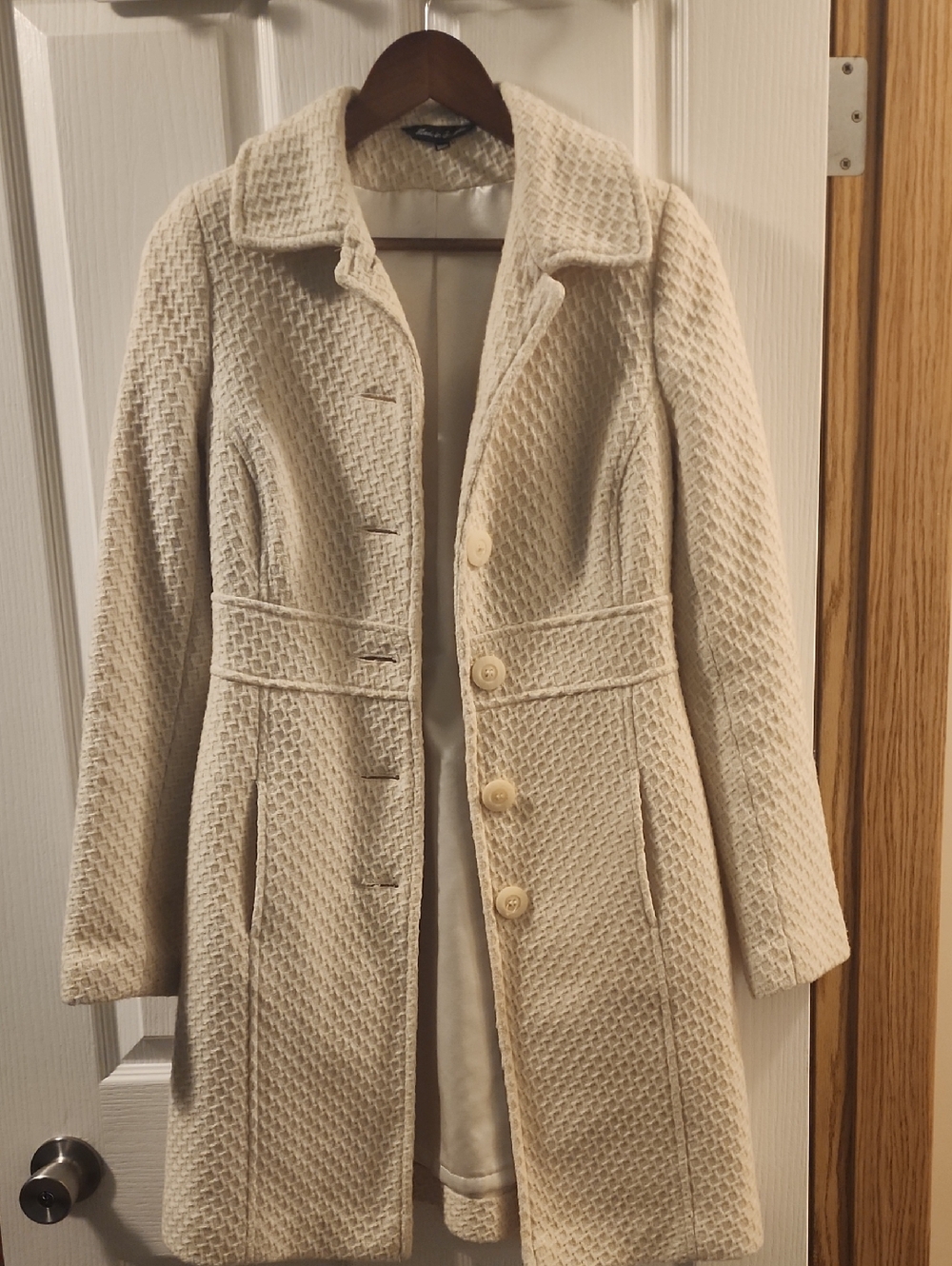 Cream Textured Women's Coat - Classic Button Front
